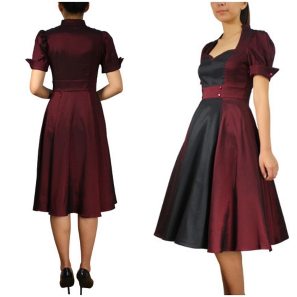 Plus Size Pin Up Flared Swing Short Sleeve Dress - Picture 2 of 6